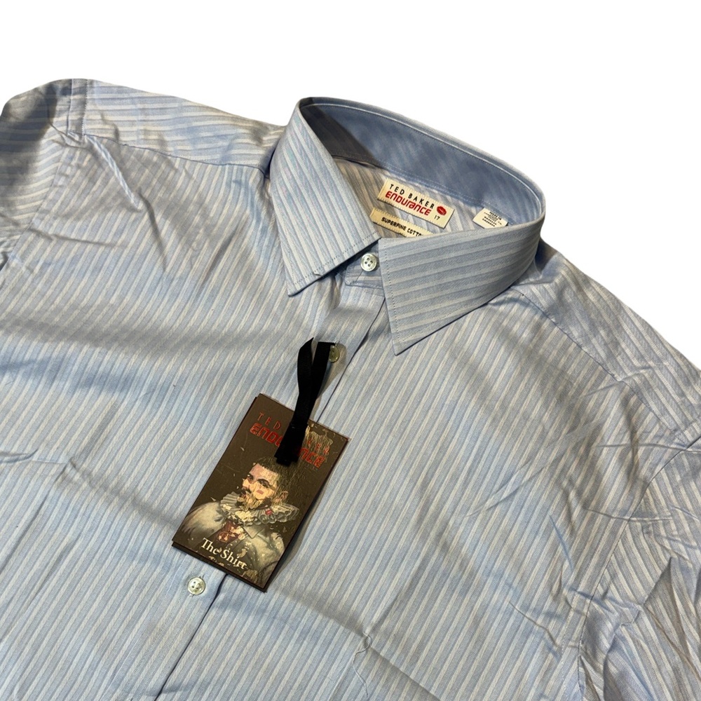 NEW Ted Baker mens 17 semi plain herringbone strips blue dress shirt NWT $98